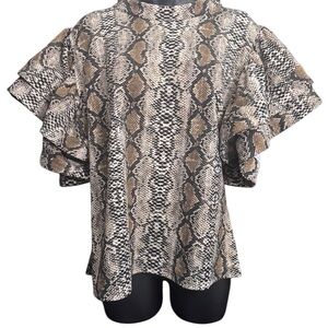 Like New Snake Print Ruffle Sleeve Top